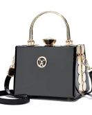 Small bag female mini -steel clip female bag foreign qi paint surface bright leather black -body shoulder bag tide