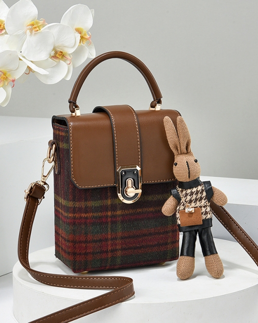 Striped woolen bag women's autumn and winter fashionable shoulder small square bag high -end messenger mobile phone bag