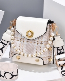 Women's fashion rivet shoulder mobile phone bag pearl chain messenger bag