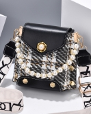 Women's fashion rivet shoulder mobile phone bag pearl chain messenger bag