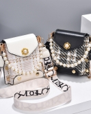 Women's fashion rivet shoulder mobile phone bag pearl chain messenger bag