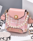 Women's fashion rivet shoulder mobile phone bag pearl chain messenger bag