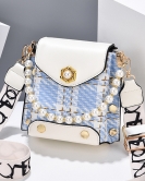 Women's fashion rivet shoulder mobile phone bag pearl chain messenger bag