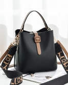 Women's bag wide shoulder strap bucket bag Fashion large -capacity Large -capped ladies shoulder bag crossbody