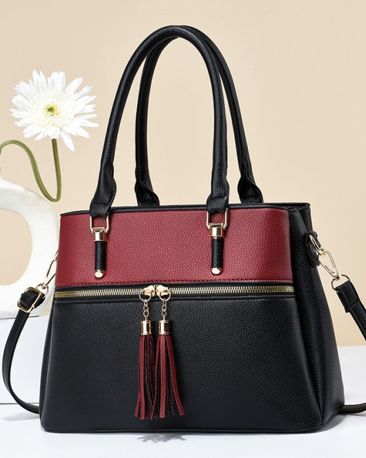 Women's bag contrasting handbag Large -capacity soft leather louder large -capacity shoulder bag