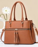 Women's bag contrasting handbag Large -capacity soft leather louder large -capacity shoulder bag