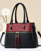 Women's bag contrasting handbag Large -capacity soft leather louder large -capacity shoulder bag