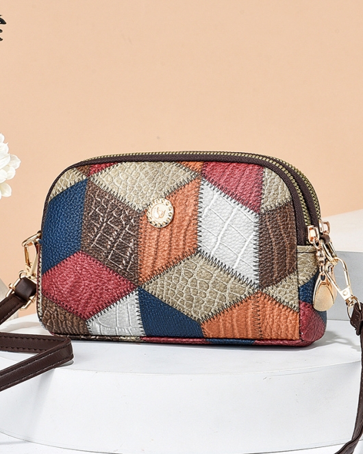 Women's bags, color stitching versatile fashion trend double zipper crossbody shoulder coin purse