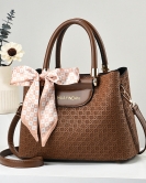 Bag women's solid color fashion woven handbag Middle -aged mothers bag shoulder mesengers bag